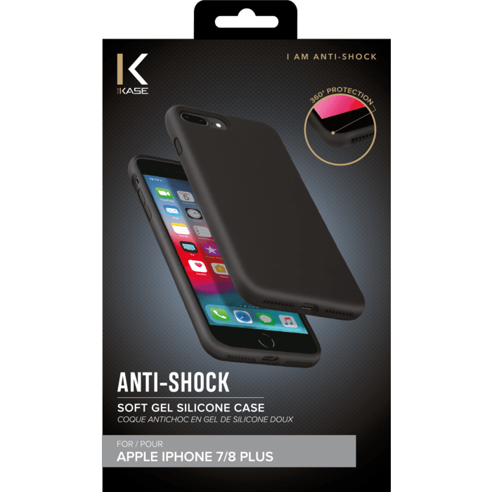 Coque antichoc en gel de silicone doux pour Apple iPhone 7/8 Plus, Noir satin