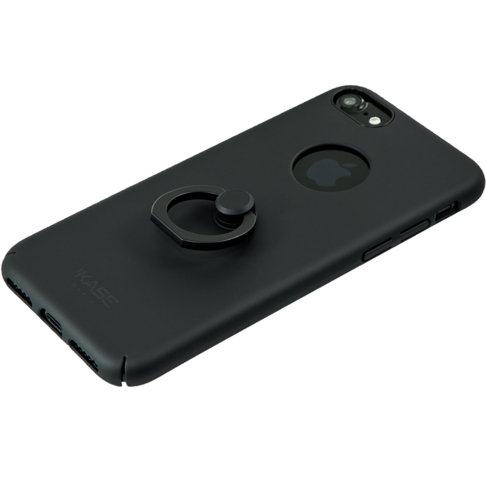 Coque Fine avec Anneau Accroche et Support pour Apple iPhone 7, Noir