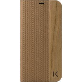 Etui &agrave; rabat pour Apple iPhone X / XS, marron et cerisier naturel