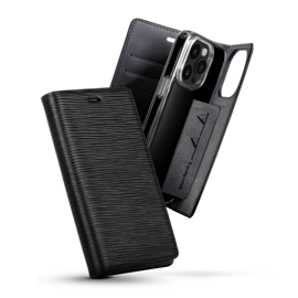 Diarycase 2.0 Coque clapet en cuir v&eacute;ritable avec support aimant&eacute; pour Apple iPhone 14 Pro Max, Noir Minuit