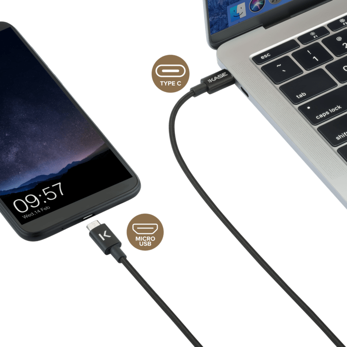 Câble USB-C vers micro-USB tressé métallisé Charge/Sync (1M)