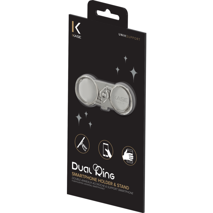 Double Anneaux Accroche & Support Smartphone, Barre M&eacute;tallique Argent&eacute;e