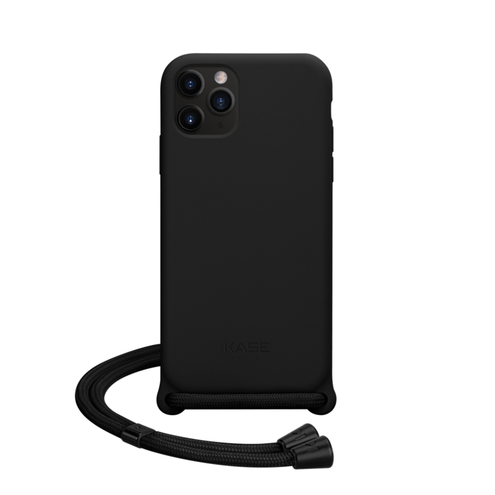 Crossbody Strap Soft Gel Silicone Case for Apple iPhone 11 Pro, Satin Black