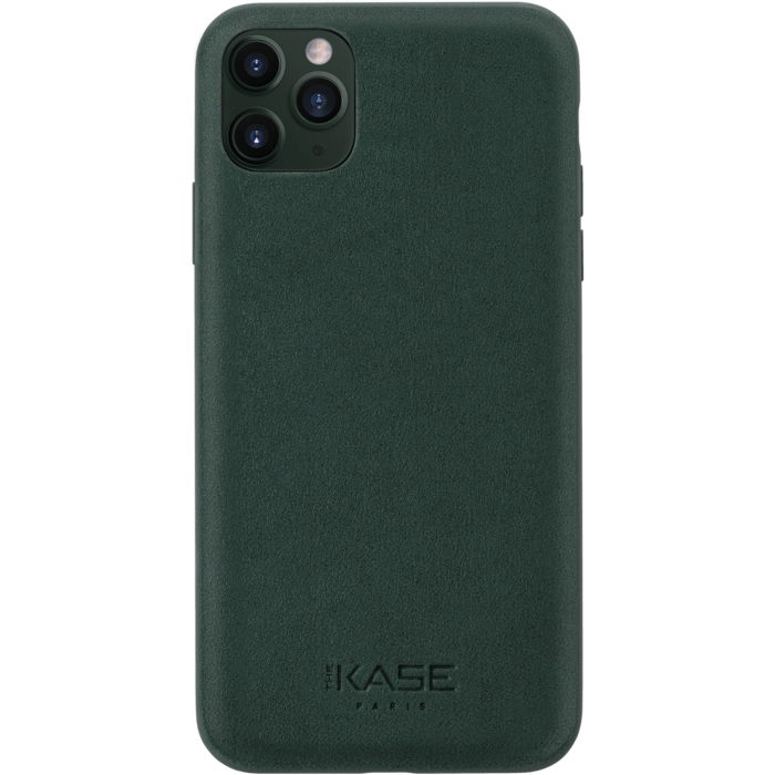 Coque en Su&egrave;de Alcantara pour Apple iPhone 11 Pro Max, Vert minuit