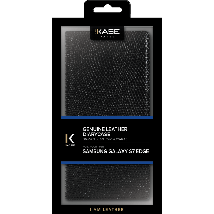 Diarycase Coque clapet en cuir v&eacute;ritable avec support aimant&eacute; pour Samsung Galaxy S7 Edge, Noir L&eacute;zard
