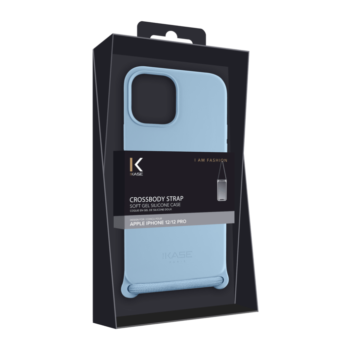 Coque en gel de silicone doux en bandouli&egrave;re pour Apple iPhone 12/12 Pro, Bleu Lilas