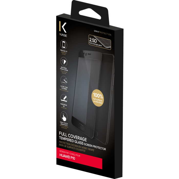 Protection d'&eacute;cran en verre tremp&eacute; (100% de surface couverte) pour Huawei P10, Noir