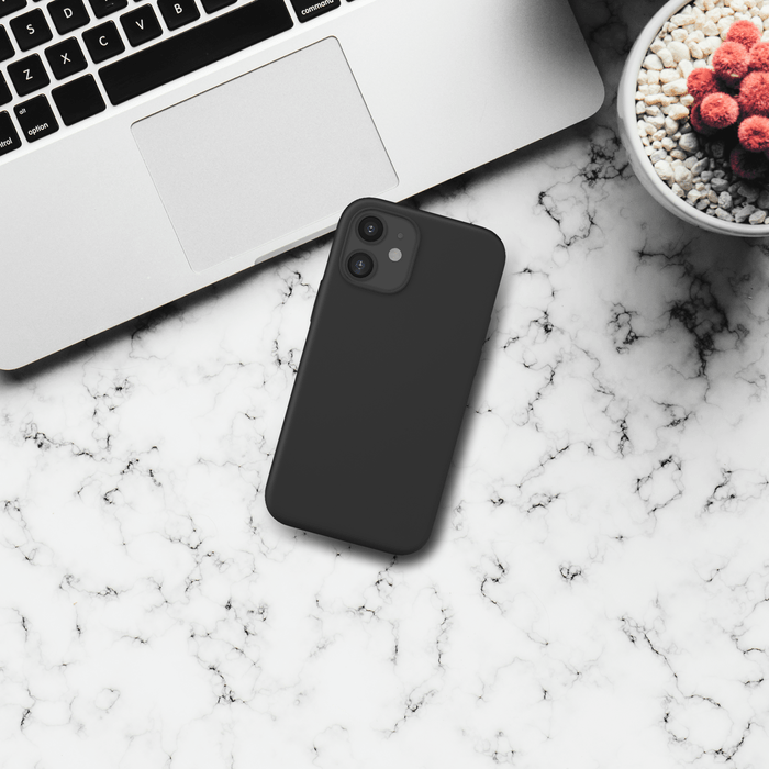 (O) Coque antichoc en gel de silicone doux pour Apple iPhone 12 mini, Noir satin