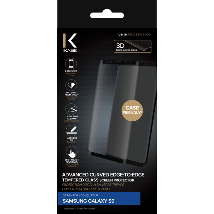 Protection d'écran en verre trempé Bord à Bord Incurvé avancé pour Samsung Galaxy S9, Noir