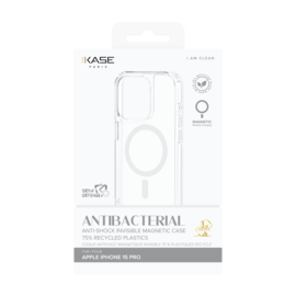 Coque antibact&eacute;rienne antichoc magn&eacute;tique invisible Fabriqu&eacute; Avec du 75% Plastique Recycl&eacute; pour Apple iPhone 15 Pro, Transparente