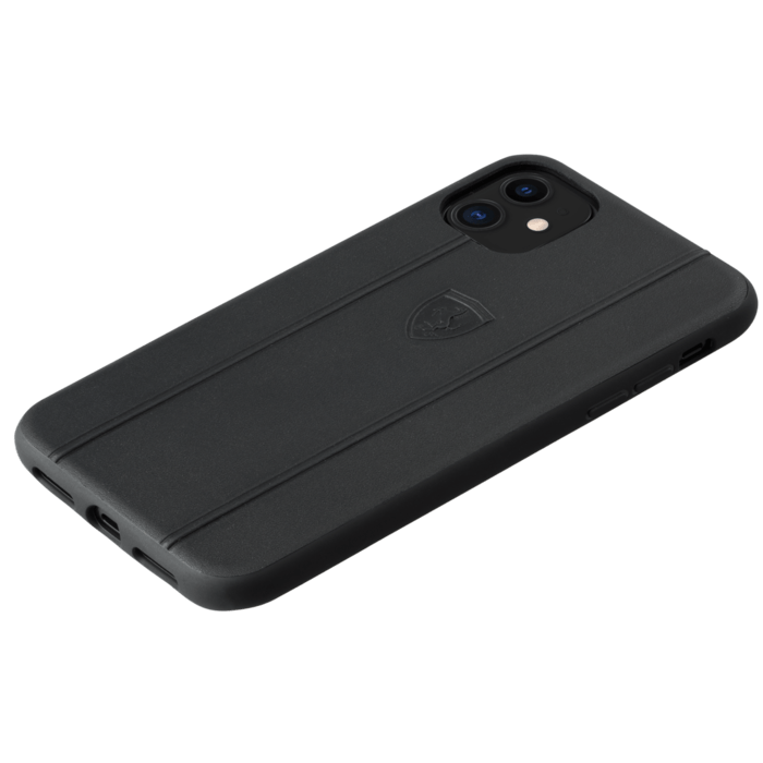 Coque Ferrari Off Track en cuir véritable pour Apple iPhone 11 Pro, Noir