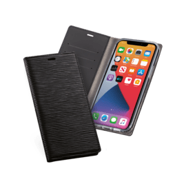 Diarycase 2.0 Coque clapet en cuir v&eacute;ritable avec support aimant&eacute; pour Apple iPhone 12 mini, Noir Minuit