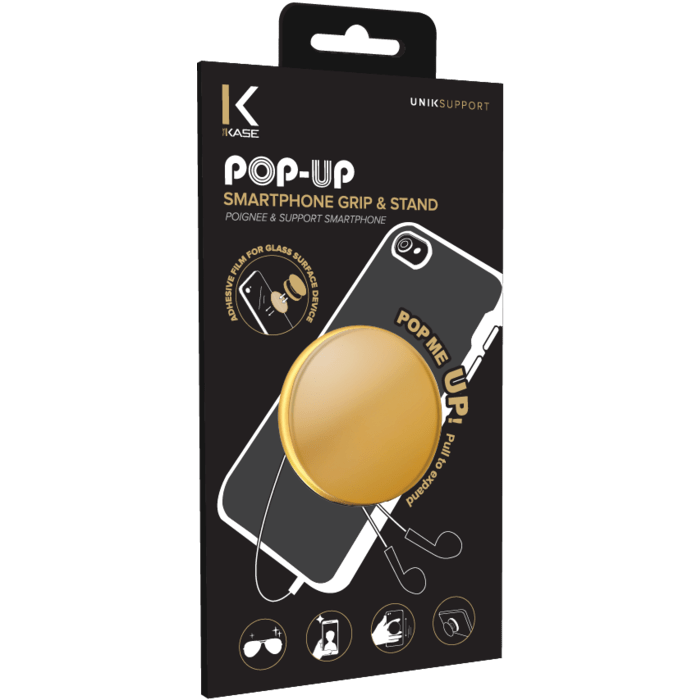 POP-UP poign&eacute;e & support smartphone, Or Chrom&eacute;