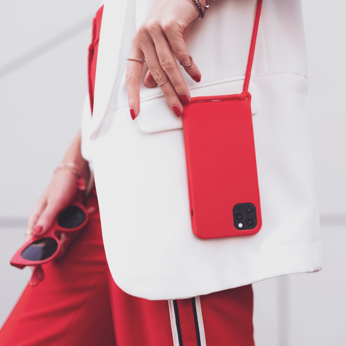 Coque en gel de silicone doux en bandouli&egrave;re pour Apple iPhone 12/12 Pro, Rouge Ardent