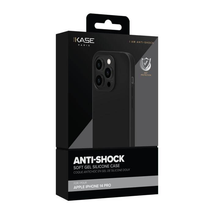 Coque antichoc en gel de silicone doux pour Apple iPhone 14 Pro, Noir satin