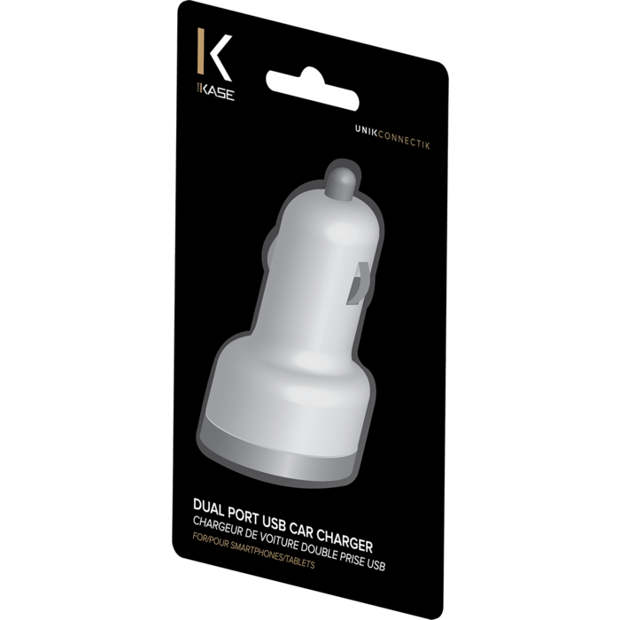 Chargeur de voiture double prise USB, Blanc