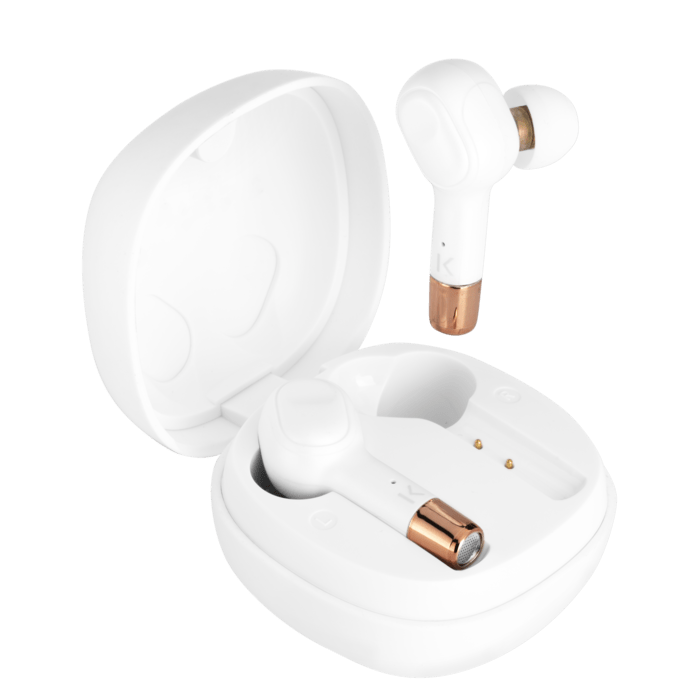 &Eacute;couteurs sans fil Sonik Pro intra-auriculaires avec bo&icirc;tier de chargement, Blanc perle