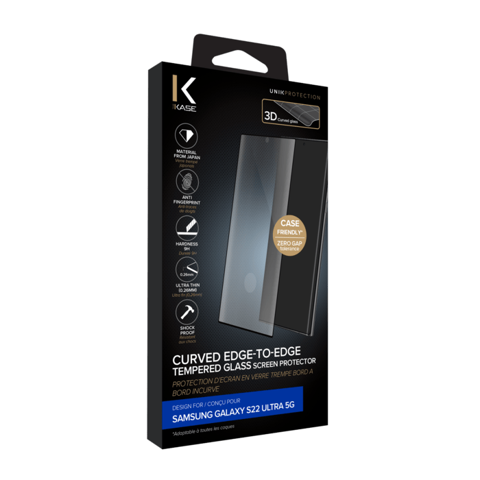 Protection d'&eacute;cran en verre tremp&eacute; Bord &agrave; Bord Incurv&eacute; pour Samsung Galaxy S22 Ultra 5G, Noir