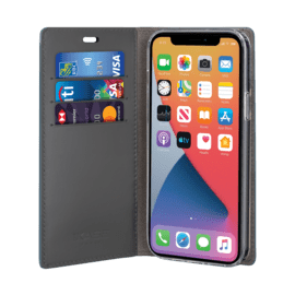 Diarycase 2.0 Coque clapet en cuir v&eacute;ritable avec support aimant&eacute; pour Apple iPhone 12/12 Pro, Bleu &Eacute;g&eacute;e