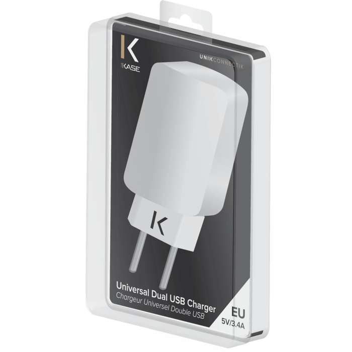 Chargeur Universel Double USB (UE) 3.4A, Blanc Lumineux