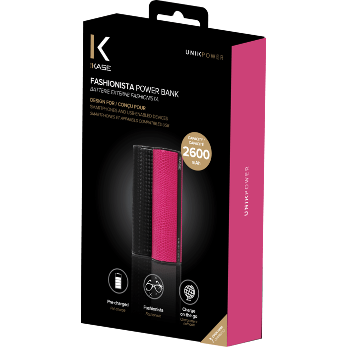 Batterie Externe Fashionista, 2600 mAh, Noir Graphite
