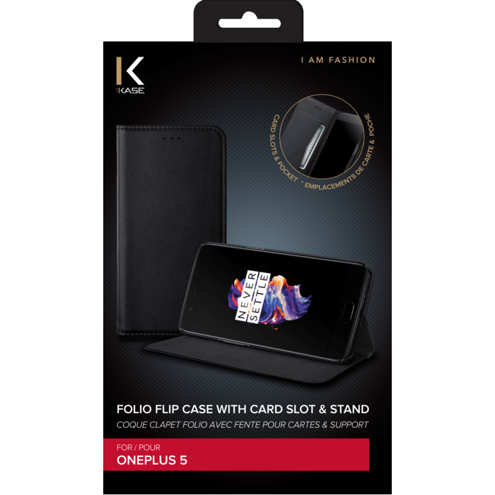 Coque clapet folio avec fente pour cartes & support pour OnePlus 5, Noir