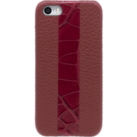 Coque pour Apple iPhone 5/5s/SE, cuir alligator véritable et veau grainé, Rouge