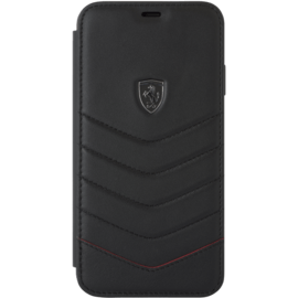 Ferrari Coque clapet en cuir véritable matelassé pour Apple iPhone XS Max, Noir