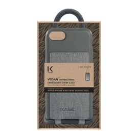 Coque antibact&eacute;rienne Vegan bio en bandouli&egrave;re pour Apple iPhone 6/6s/7/8/SE 2020/SE 2022, Gris lave