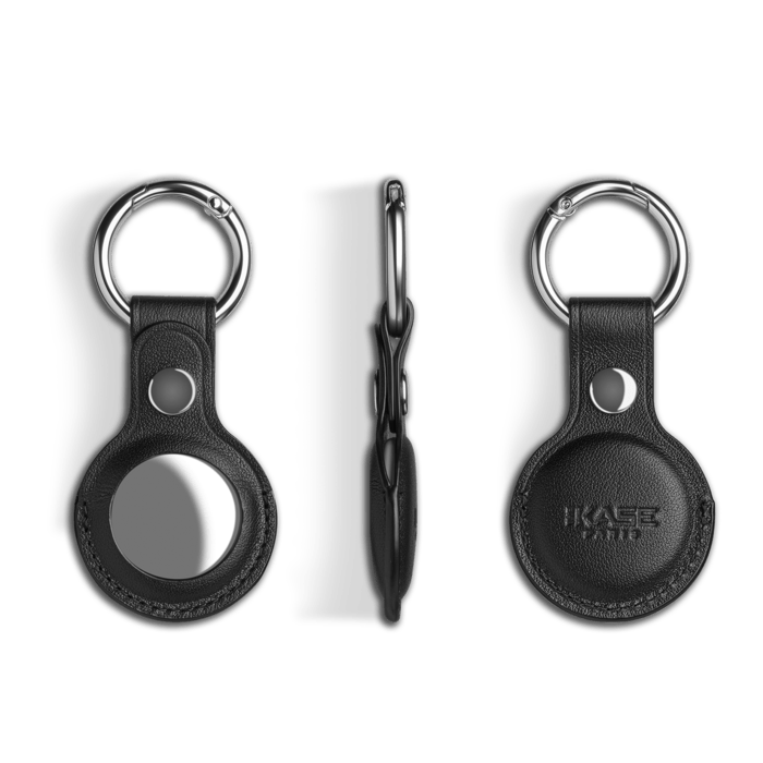 Porte-clés artisanal en cuir véritable pour Apple AirTag, Noir