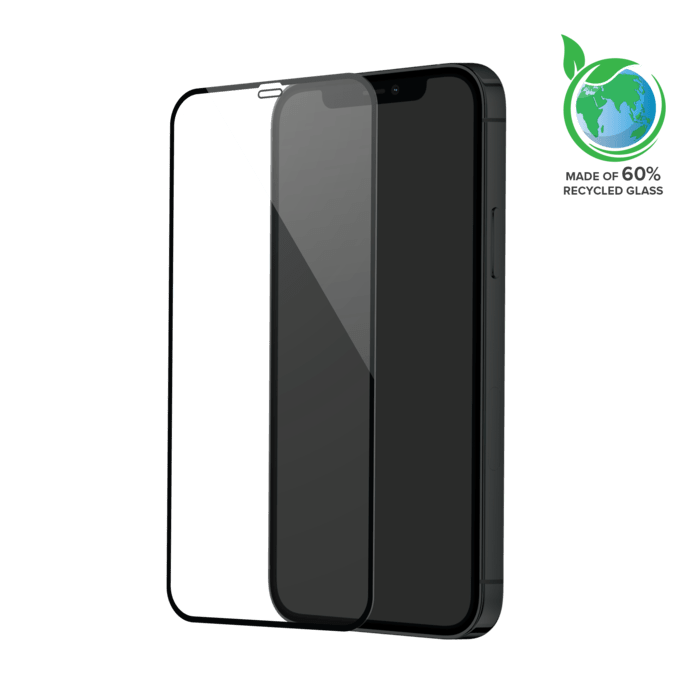 Protection d'&eacute;cran en verre tremp&eacute; (60% verre tremp&eacute; recycl&eacute;) pour Apple iPhone 12/12 Pro, Noir