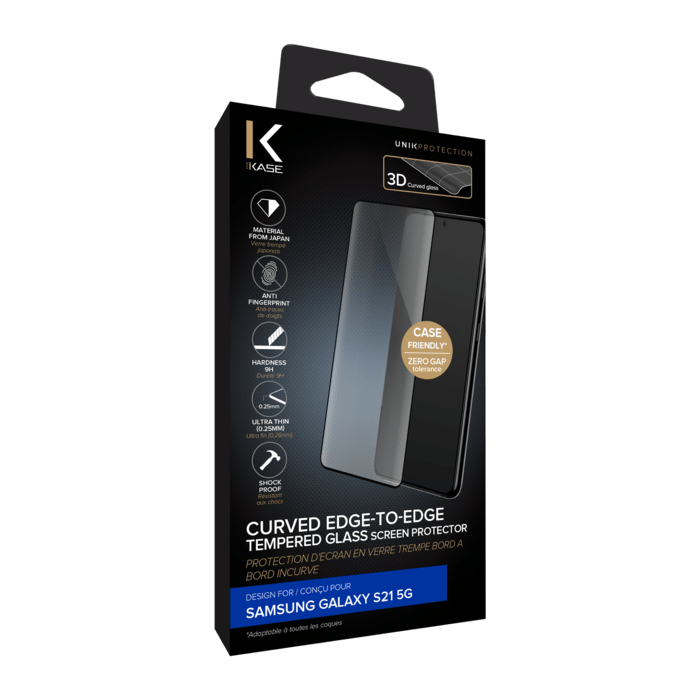 Protection d'&eacute;cran en verre tremp&eacute; Bord &agrave; Bord Incurv&eacute; pour Samsung Galaxy S21 5G, Noir