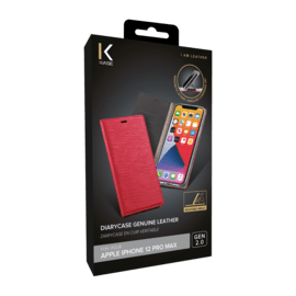 Diarycase 2.0 Coque clapet en cuir v&eacute;ritable avec support aimant&eacute; pour Apple iPhone 12 Pro Max, Rouge Bordeaux