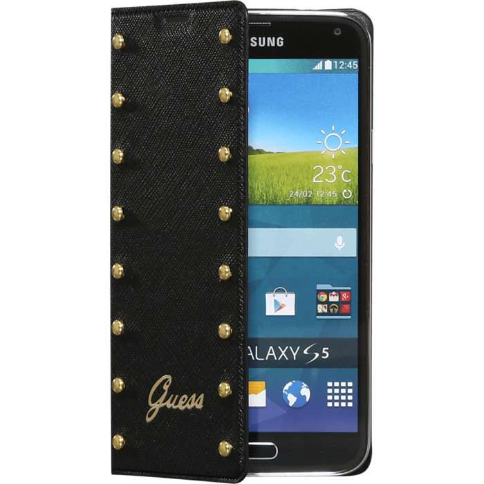 Guess Coque arrière avec clapet pour Samsung Galaxy S5, Cloutée Noir