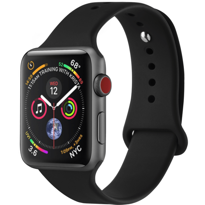 Bracelet en gel de silicone doux pour Apple Watch&reg; Series 1/2/3/4 42/44mm, Noir de jais