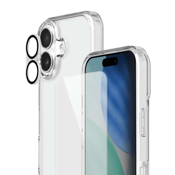 Pack combin&eacute; 3 en 1 (Coque hybride invisible, &Eacute;cran en verre tremp&eacute; de qualit&eacute; sup&eacute;rieure et Protecteur de l&rsquo;objectif de la cam&eacute;ra) pour Apple iPhone 17, Transparente