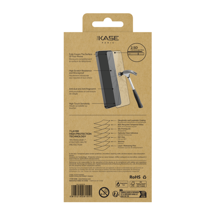 Protection d'&eacute;cran en verre tremp&eacute; (60% verre tremp&eacute; recycl&eacute;) pour Samsung Galaxy S25 5G, Noir