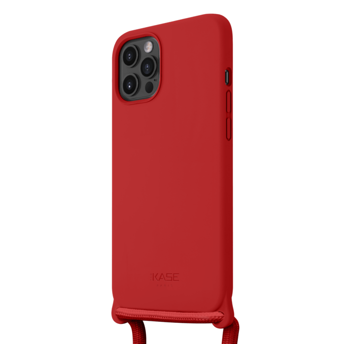 Coque en gel de silicone doux en bandouli&egrave;re pour Apple iPhone 12 Pro Max, Rouge Ardent