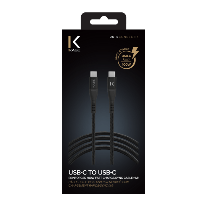 C&acirc;ble USB-C vers USB-C renforc&eacute; 100W chargement rapide/Sync (1M)