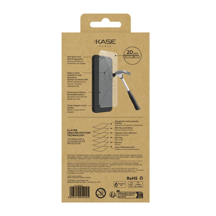 Protecteur d'écran en verre trempé de qualité supérieure (60% verre trempé recyclé) pour Apple iPhone 16 Pro Max, Transparent