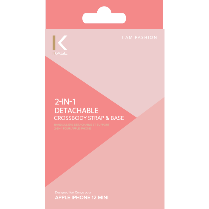 Bandouli&egrave;re d&eacute;tachable et support 2-en-1 pour Apple iPhone12 mini, Rose Sable
