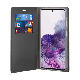 Diarycase 2.0 Coque clapet en cuir v&eacute;ritable avec support aimant&eacute; pour Samsung Galaxy S20, Minuit Noir