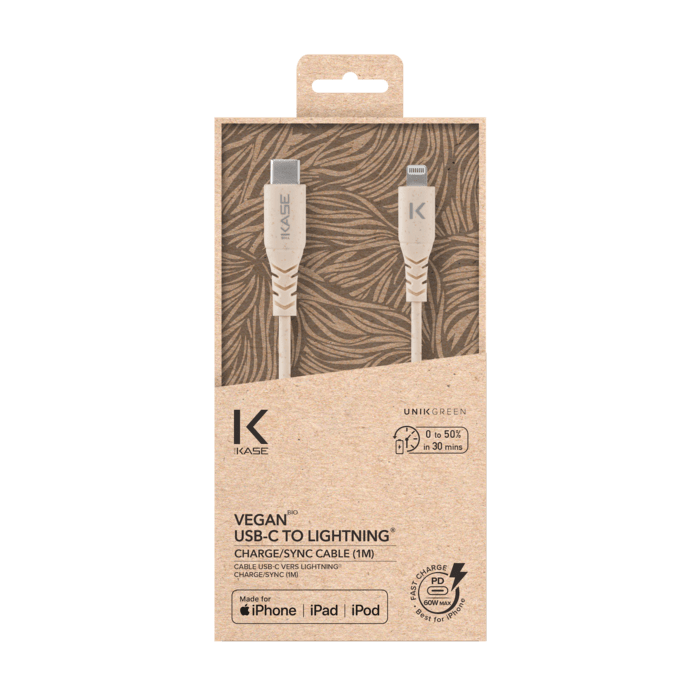 Vegan Bio Apple MFi certified USB-C to Lightning Charge/Sync cable (1M), Beige