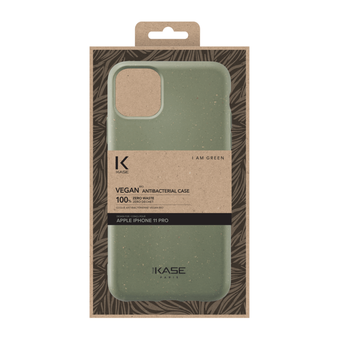 Coque antibact&eacute;rienne vegan bio 100 % z&eacute;ro d&eacute;chet pour Apple iPhone 11 Pro, Vert Basilic