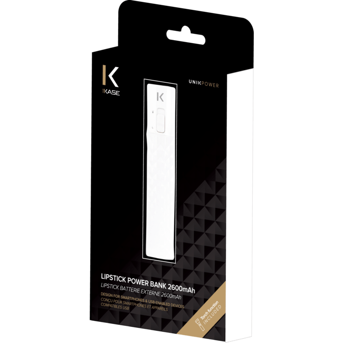 Lipstick Batterie Externe 2600 mAh, Blanc