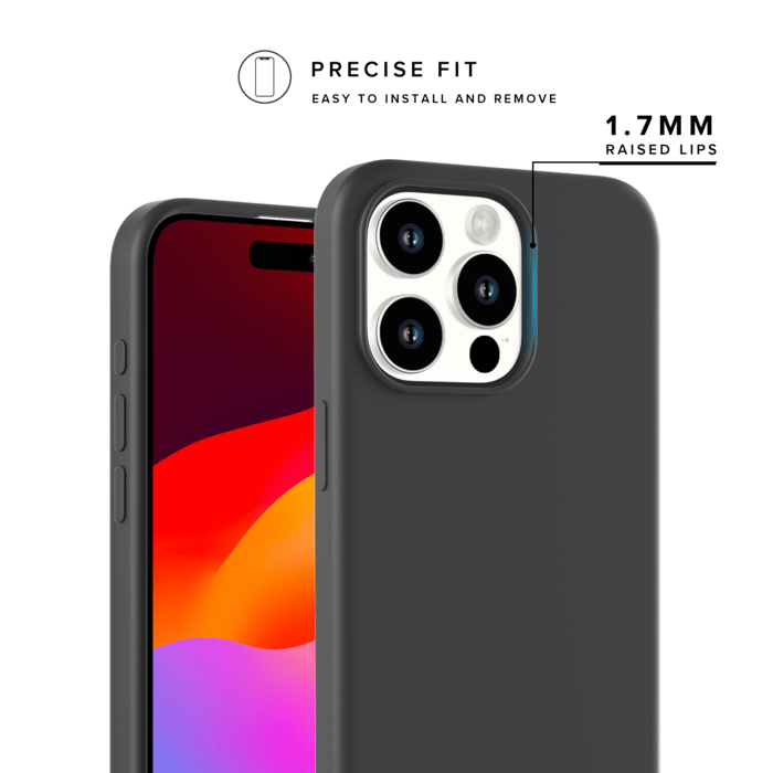 Coque antichoc en gel de silicone doux pour Apple iPhone 15 Pro Max, Noir satin