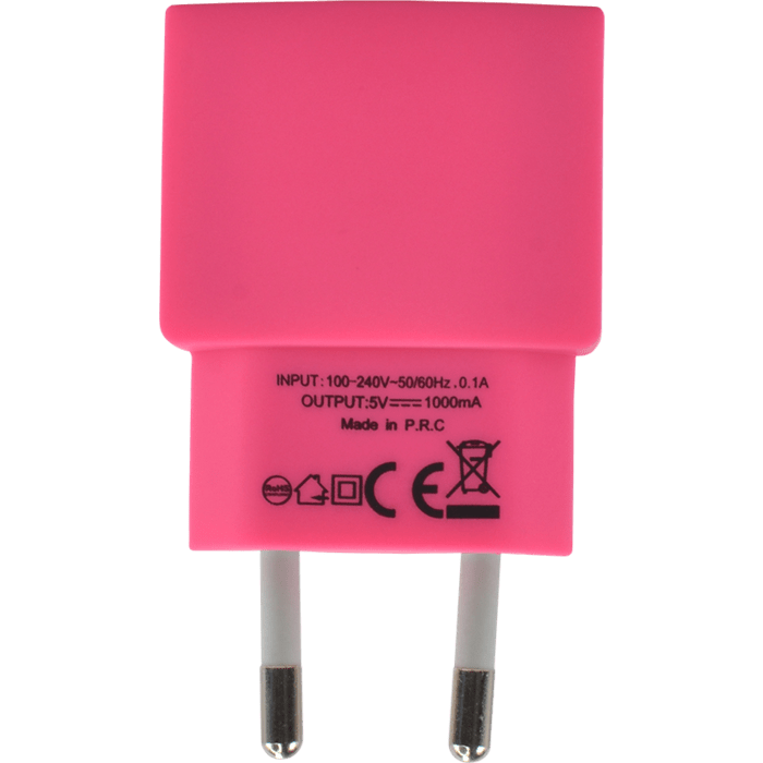 Universal Mono USB Charger (EU) 1A, Hot Pink