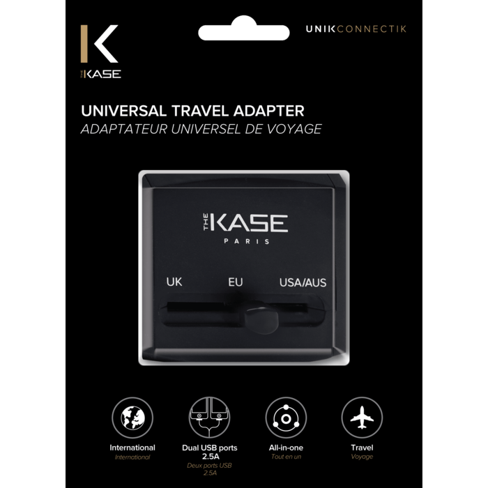 Adapteur de voyage (universel), Satin Noir