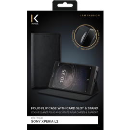 Coque clapet folio avec fente pour cartes & support pour Sony Xperia L2 , Noir