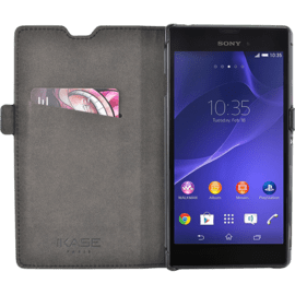 Coque clapet aimant&eacute;e avec pochette CB pour Sony Xperia T3, Noir